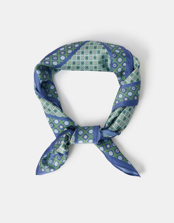 Geometric Floral Square Satin Scarf, , large