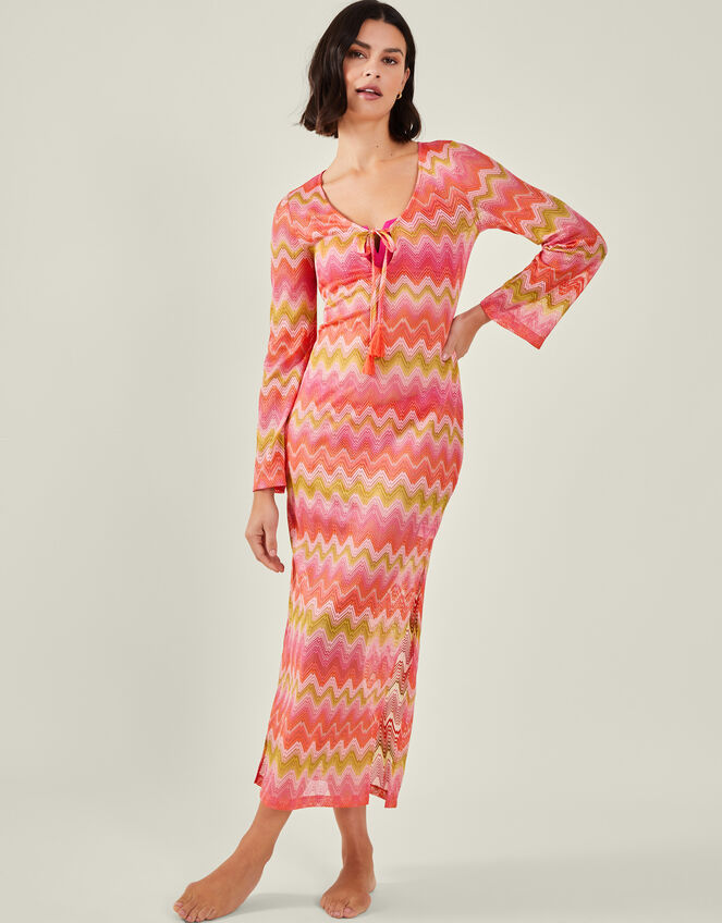 Long Sleeve Crochet Maxi Dress Cover Up, BRIGHTS, large