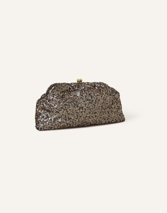 Sequin Beaded Floral Clutch Bag, , large