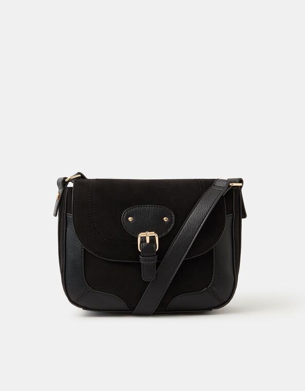 Saddle Buckle Crossbody Bag, Black (BLACK), large