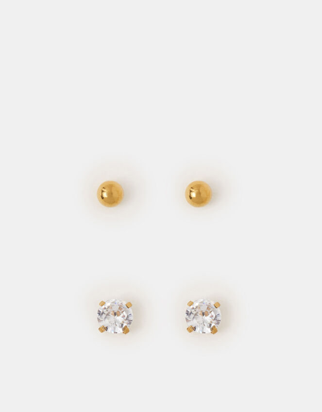 2-Pack 14ct Gold-Plated Surgical Steel Diamant&eacute; Flatback Earrings, , large