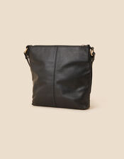 Leather Messenger Bag, Black (BLACK), large
