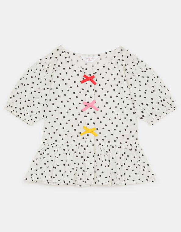 Girls Polka Dot Top, White (WHITE), large