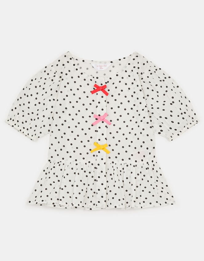 Girls Polka Dot Top, White (WHITE), large