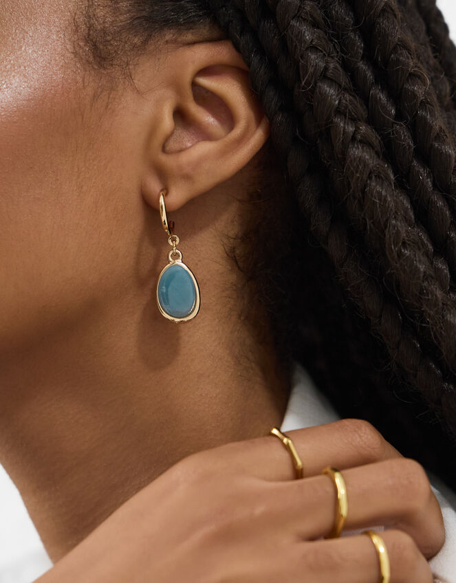 Gemstone Drop Hoop Earrings, , large
