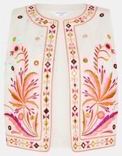 Mirror & Palm Embroidered Waistcoat, White (WHITE), large