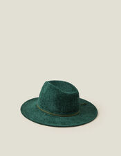 Chenille Packable Fedora Hat, Green (GREEN), large