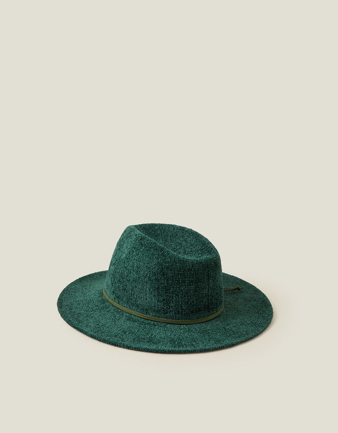 Chenille Packable Fedora Hat, Green (GREEN), large
