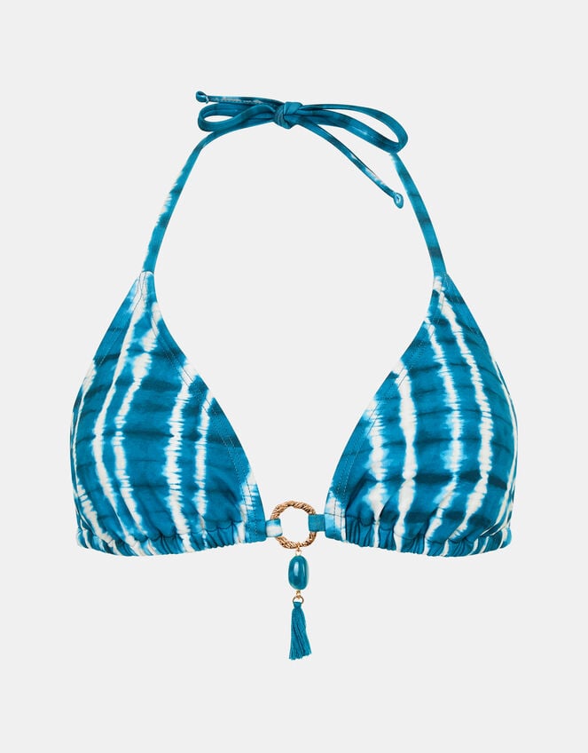 Tie-Dye Triangle Bikini Top, Teal (TEAL), large