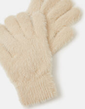 Fuzzy Knit Gloves  , Natural (NATURAL), large