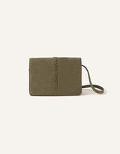 Suede Stitch Detail Cross-Body Bag, Green (KHAKI), large