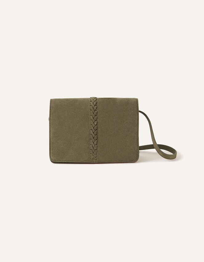 Suede Stitch Detail Cross-Body Bag, Green (KHAKI), large