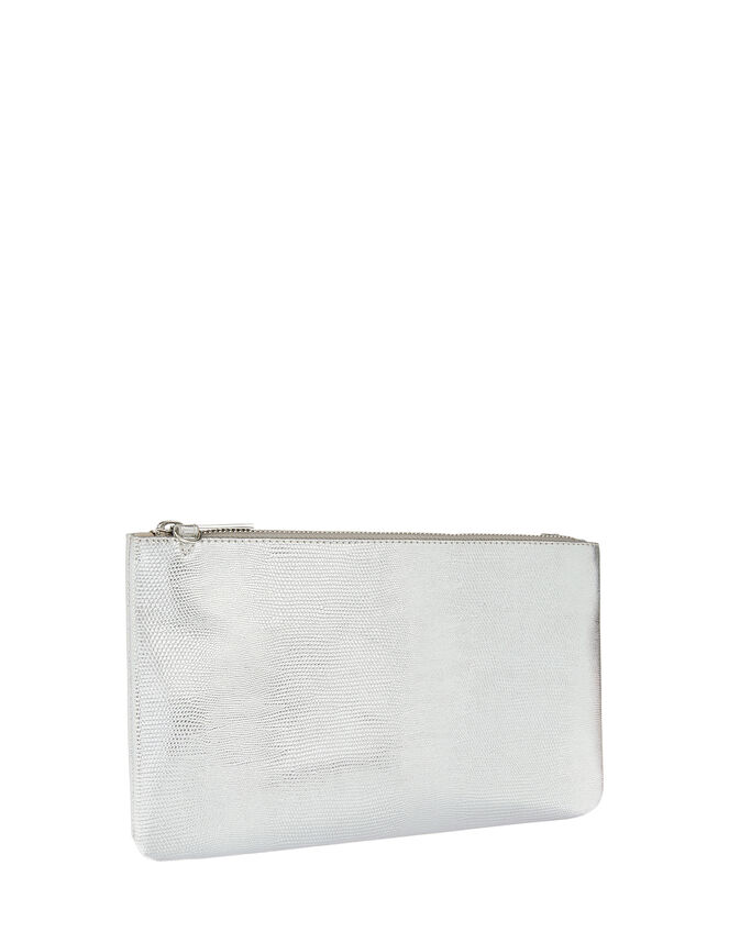 Zip Clutch Bag, Silver (SILVER), large