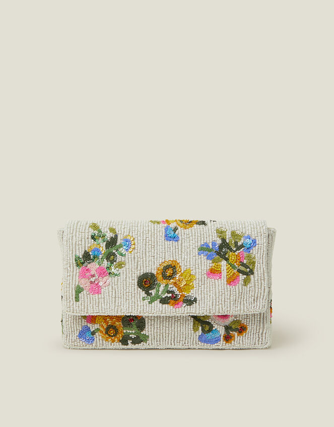 Embellished Floral Clutch Bag, , large