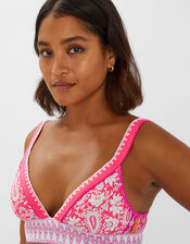 Paisley Shirred Band Bikini Top, Orange (ORANGE), large