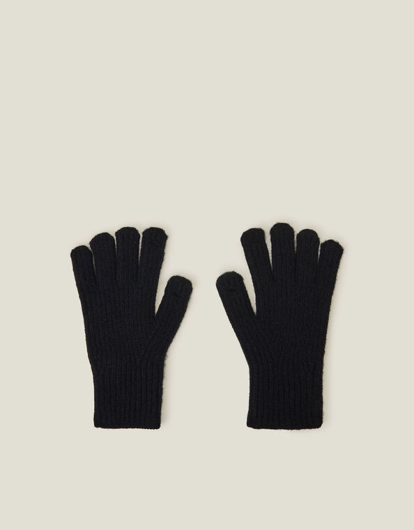 Rib Knit Gloves, Black (BLACK), large
