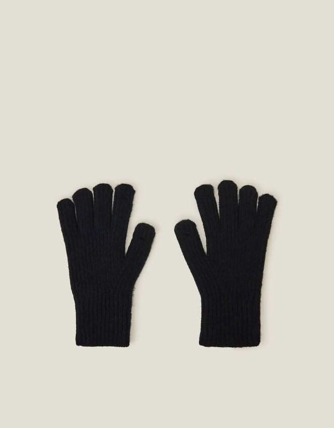 Rib Knit Gloves, Black (BLACK), large
