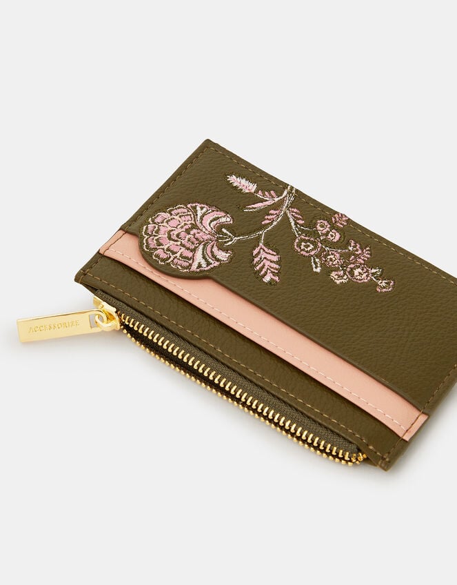 Floral Embroidered Card Holder, , large