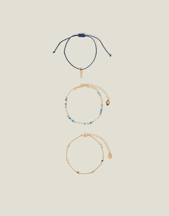 3-Pack Fish Bead Anklets, , large