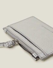 Leather Metallic Card Holder, Silver (SILVER), large