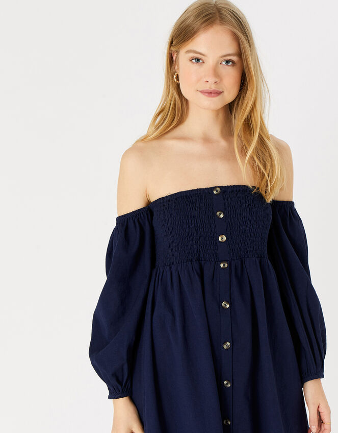 Bardot Maxi Dress in Linen Blend, Blue (NAVY), large