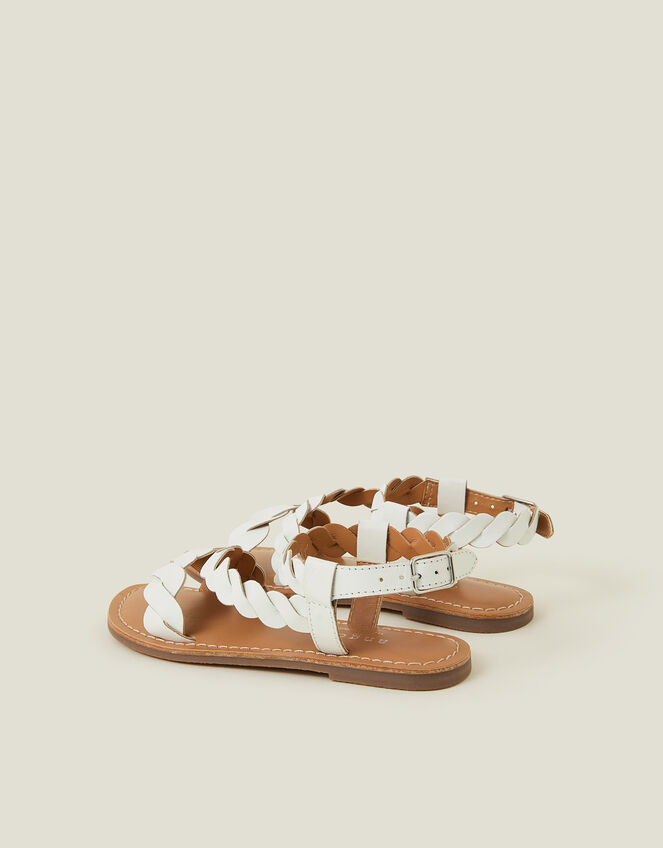 Girls Leather Plait Sandals, White (WHITE), large