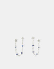 Sterling Silver-Plated Blue Quartz Chain Stud Earrings, , large