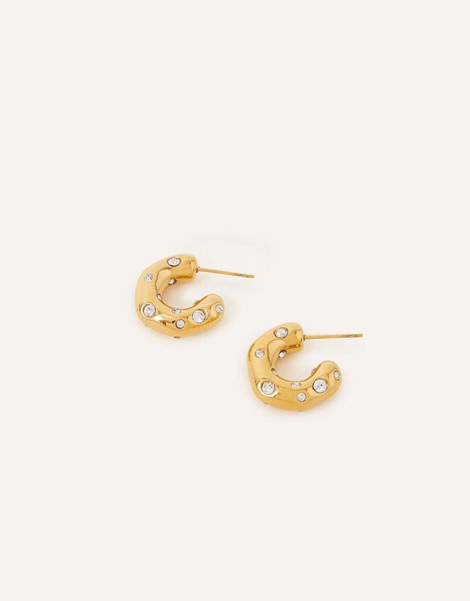 Stainless Steel Crystal Embedded Molten Hoops, , large