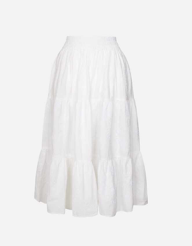 Embroidered Tiered Skirt, White (WHITE), large