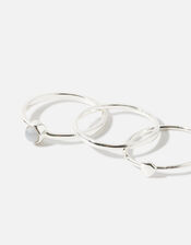 Sterling Silver Agate Rings Set of Three, Blue (BLUE), large