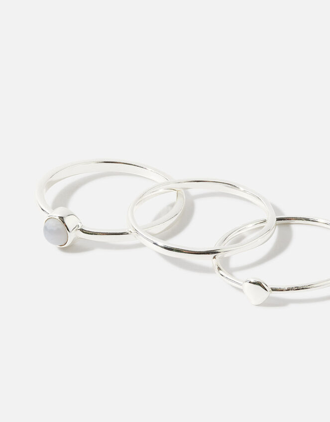 Sterling Silver Agate Rings Set of Three, Blue (BLUE), large