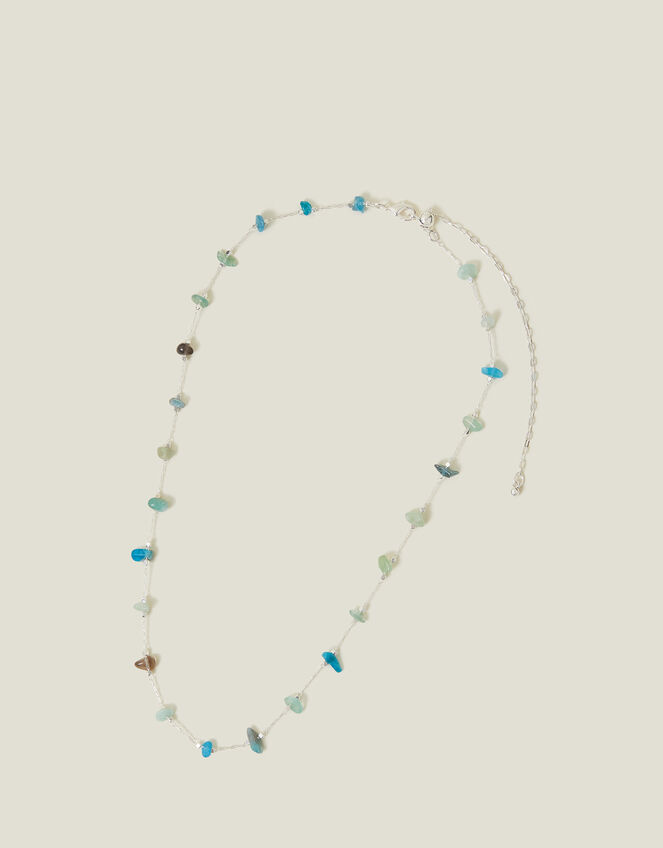 Sterling Silver-Plated Stone Station Necklace, , large