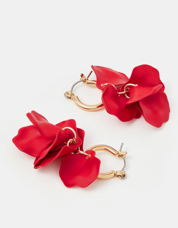 Flower Drop Hoop Earrings, , large