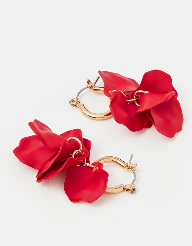 Flower Drop Hoop Earrings, , large