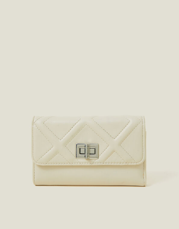 Diamond Stitch Tri-Fold Purse, Cream (CREAM), large