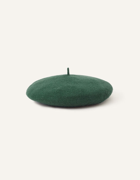 Beret Hat in Pure Wool, Green (GREEN), large
