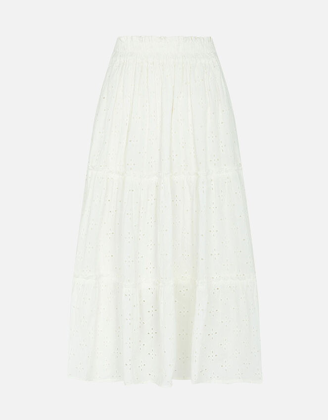 Floral Broderie Tiered Skirt, Ivory (IVORY), large