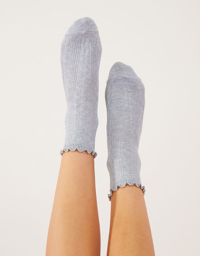 Sparkle Cable Crop Socks, Grey (GREY), large
