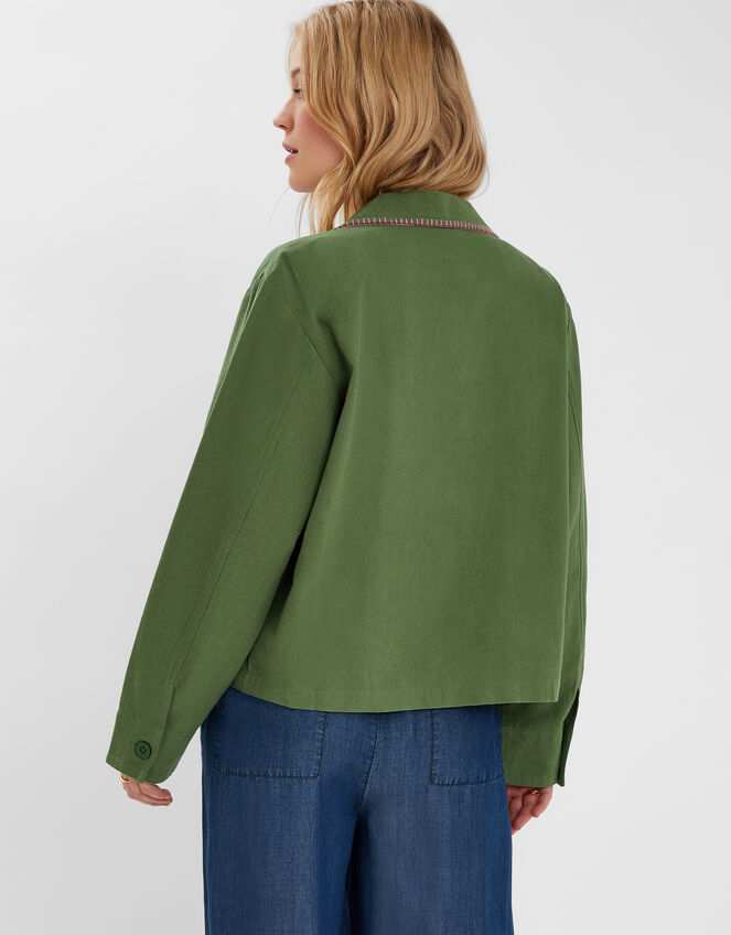 Jasmine Embroidered Cotton Jacket, Green (KHAKI), large