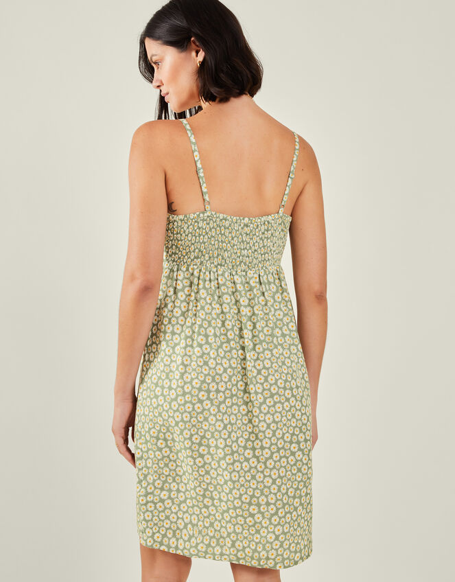 Daisy Print Tie-Front Mini Dress, Green (LIGHT GREEN), large