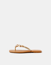 Sparkle Shell Embellished Sandals, Tan (TAN), large