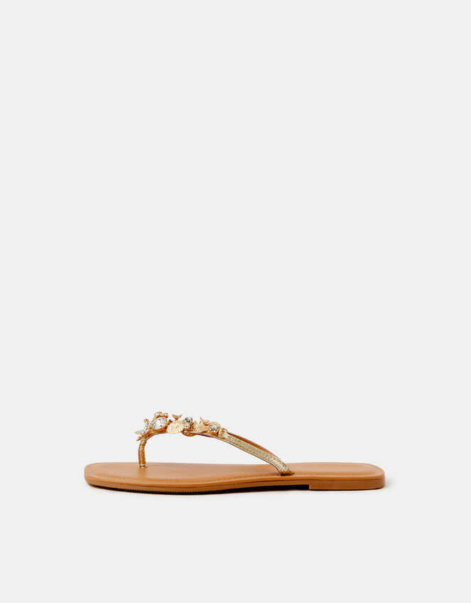 Sparkle Shell Embellished Sandals, Tan (TAN), large