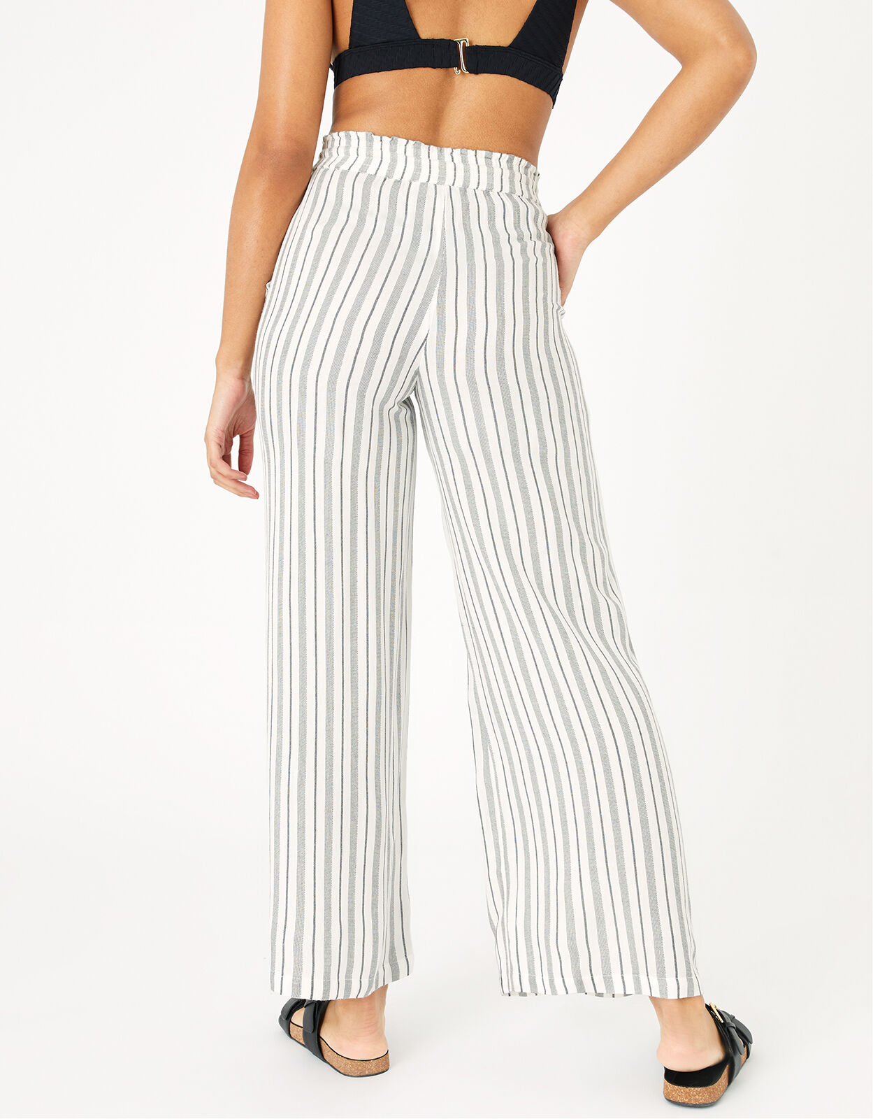 Textured Stripe Beach Trousers Black Beach trousers Shorts