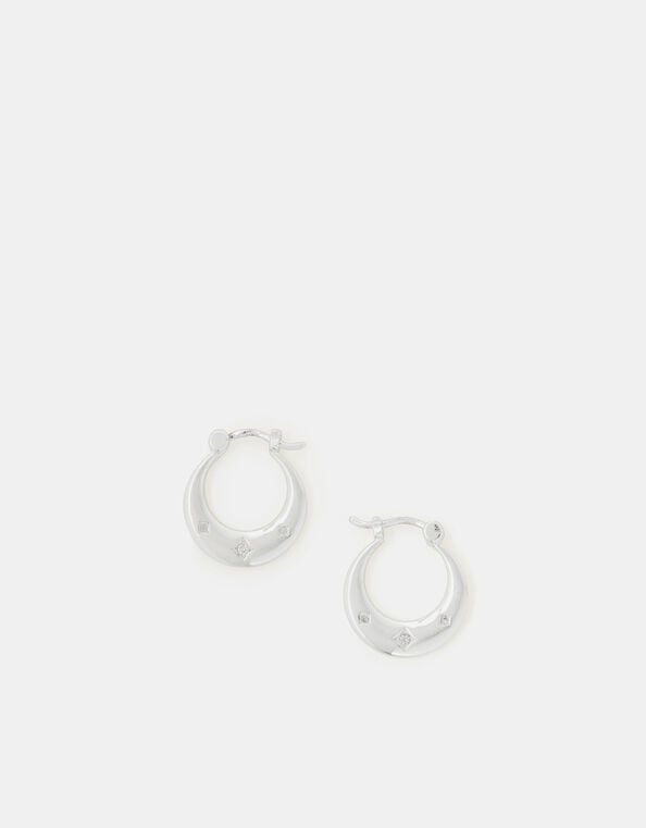 Sterling Silver-Plated Sparkle Horseshoe Earrings, , large