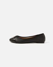 Toe Cap Bow Ballerina Flats, Black (BLACK), large