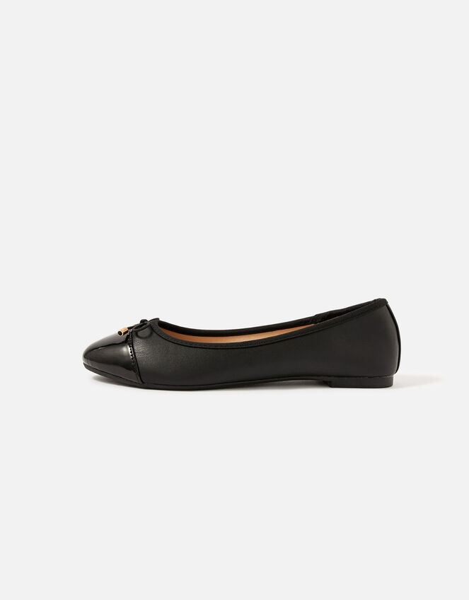 Toe Cap Bow Ballerina Flats, Black (BLACK), large