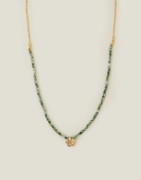 14ct Gold-Plated Flower Pendant Jade Bead Necklace, , large