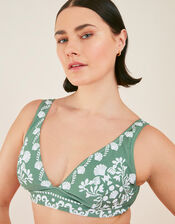 Ornamental Print Triangle Bikini Top, Green (KHAKI), large
