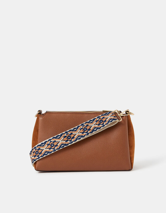 Webbing Strap Suedette Crossbody Bag, Tan (TAN), large