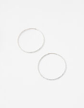 Medium Textured Hoop Earrings, Silver (SILVER), large